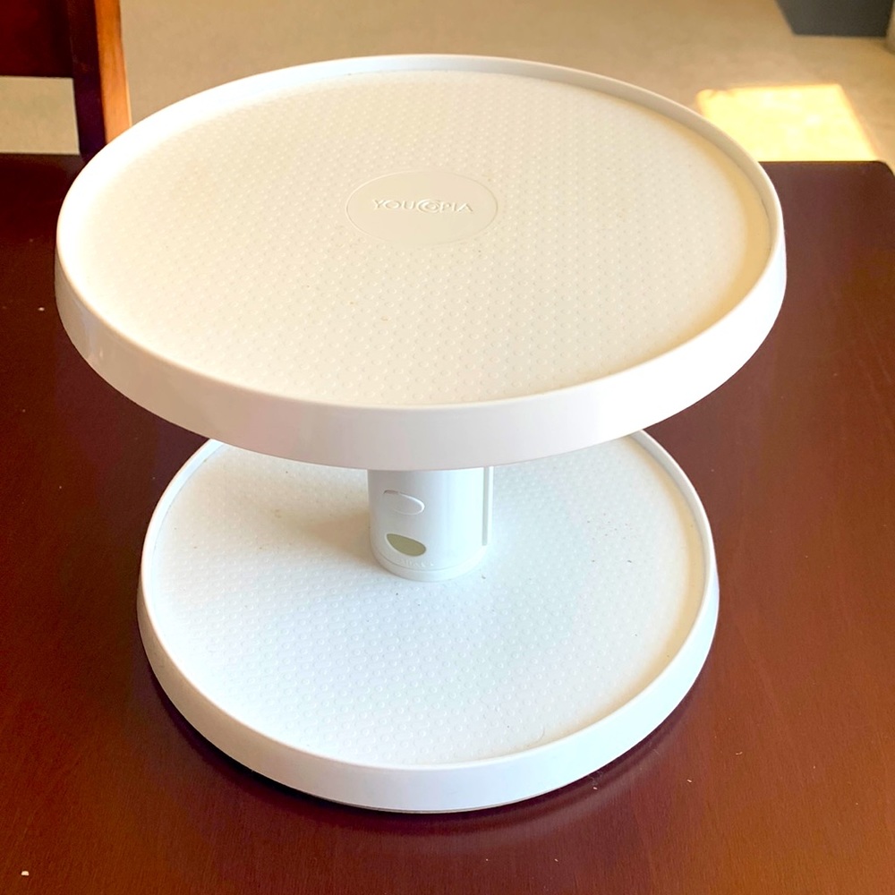 Youcopia white 2 level spice rack stand spins
